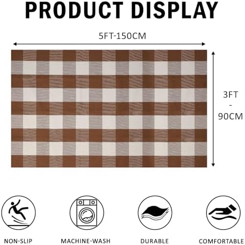 Fall Decor Buffalo Plaid Outdoor Rug 3x5 Ft Coffee and White Checkered Area Rug Washable Fall Doormats Indoor Outdoor Rugs for Porch Layered Front Door Mats, Entryway, Kitchen, Farmhouse - Image 2