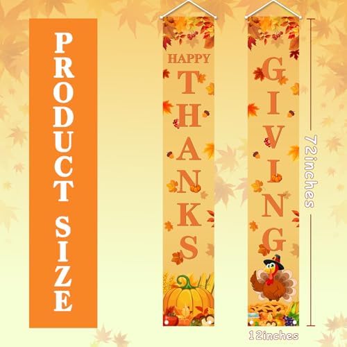 MEHOFOND Thanksgiving Banner, Door Mount, Fall Pumpkin Maple Leaves Door Decorations, Board Wall Hanging Farmhouse Supplies, Pumpkin Porch Decorations Outdoor for Home Office Holiday - Image 2