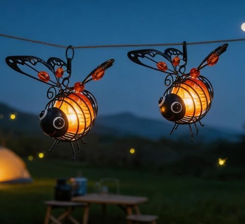 Solar Powered Hanging Bee Light Waterproof Solar-Powered Insect Ornament Suitable for Courtyards, Trees, Porches, and Terraces 2-Pack Orange - Image 5