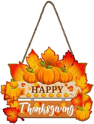 Thanksgiving Pumpkin Door Sign - Rustic Wall Art Plaque for Front Door, Home Office Decoration - Hanging Holiday Decor, 13.8x11 Inch by welcometoourhome