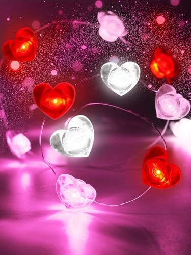 Heart Fairy Lights Battery Operated Valentines String Lights Red Pink White by EXF