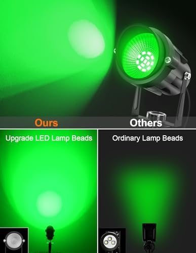 Halloween Green LED Spot Lights Outdoor, 14 LED Landscape Lighting with US Plug, IP65 Waterproof Spotlights for Tree Yard Garden Pathway Flag St. Patrick's Day Christmas Decor 2 Pack - Image 4
