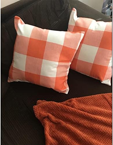 VAKADO Outdoor Fall Throw Pillow Covers 20x20 Set of 2 Orange Buffalo Plaid - Image 4