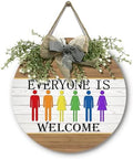 Gay Pride Rainbow Door Sign Everyone is Welcome Wooden Door Hanger LGBTQ Door Wreath with Bow for Lesbian Diversity Decorations Rainbow Yard Sign Decor for Indoor Outdoor 12 x 12 inch by Cryfox