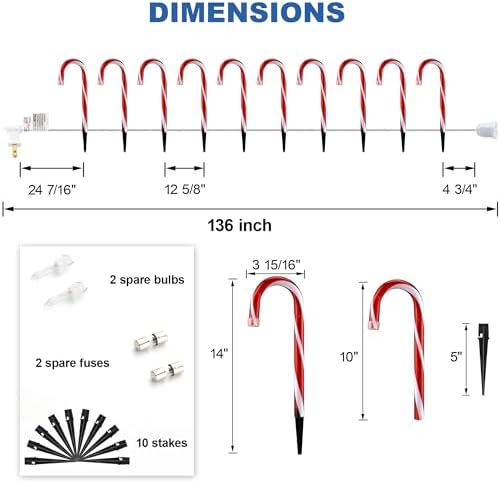 10" Candy Cane Pathway Lights, 10-Pack Christmas Stake Lights for Outdoor - Image 6