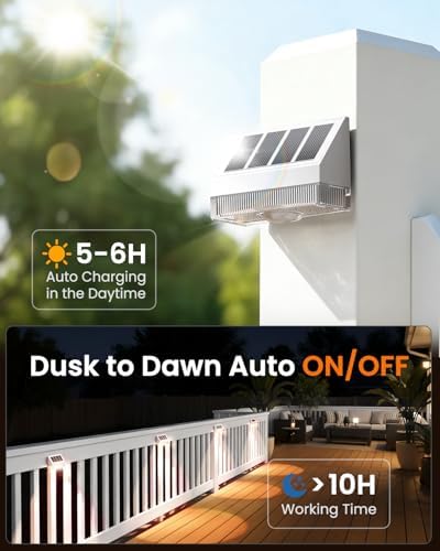 VOLISUN White Fence Lights, Dusk to Dawn Solar Fence Lights Outdoor Waterproof with Warm White LED Spot Lens, Solar Light for Fence, Yard, Wall, Backyard, Railing, Deck, and Patio, 24 Pack - Image 5