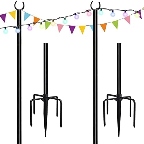 10ft String Light Poles for Soft Surfaces, Light Poles for Outdoor String Light, Perfect for Garden, Backyard, and Patio Lighting Stand for Parties, Wedding - Matte Black Finish - 2 Pack by Tigerden