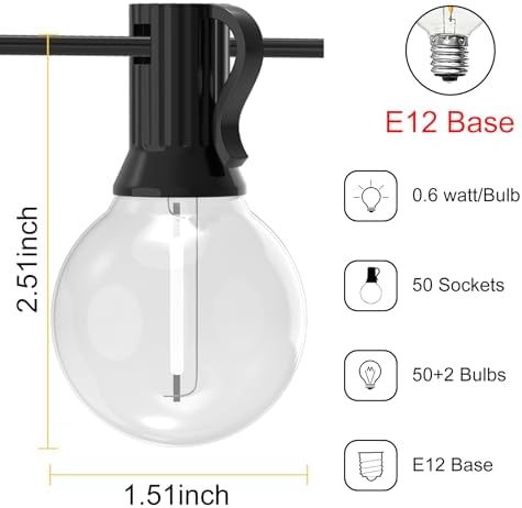 100FT Outdoor LED String Lights with 50+2 Shatterproof G40 Vintage Bulbs,Shatterproof &Waterproof Patio Lights for Porch, Deck, Garden, Backyard, Balcony - 2700K Warm White - Image 5