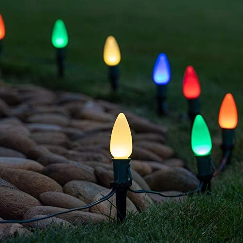 Wintergreen Lighting 100’ OptiCore LED Multicolor Smooth/Opaque Christmas Pathway Lights, C9 Outdoor Driveway Lights, 4.5” Stakes, Green Wire Plug String Lights - Image 2