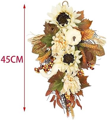 Fancyes Teardrop Wreath Garland Front Door Fall Harvest Swag Wreath Artificial Wall Swag for Outdoor and Indoor Holiday Festivals Stairs Farmhouse, 45cm - Image 3