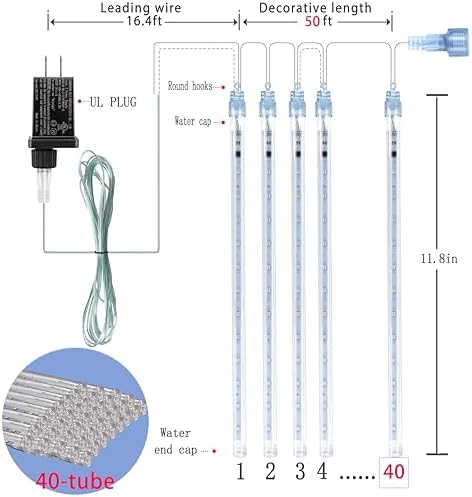 Purtuemy 40 Tube Meteor Shower Lights Outdoor Waterproof - Image 5
