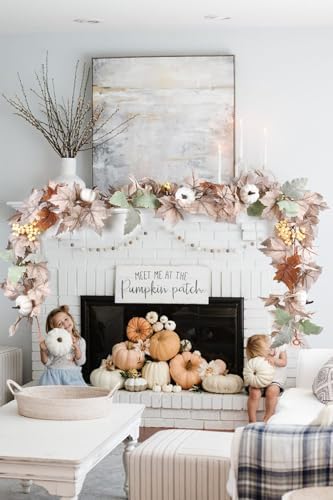 DearHouse Pumpkin Fall Maple Leaf Garland, 6Ft Hanging Vine White Maple Garland Artificial Autumn Foliage Thanksgiving Decor for Home Wedding Fireplace Party Christmas - Image 6