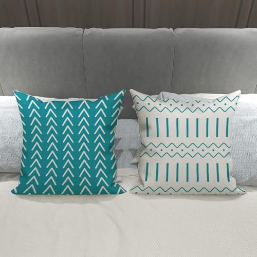 YCOLL Pillow Covers 20x20 Set of 4, Modern Sofa Throw Pillow Cover, Decorative Outdoor Linen Fabric Pillow Case for Couch Bed Car, Aqua Blue - Image 4