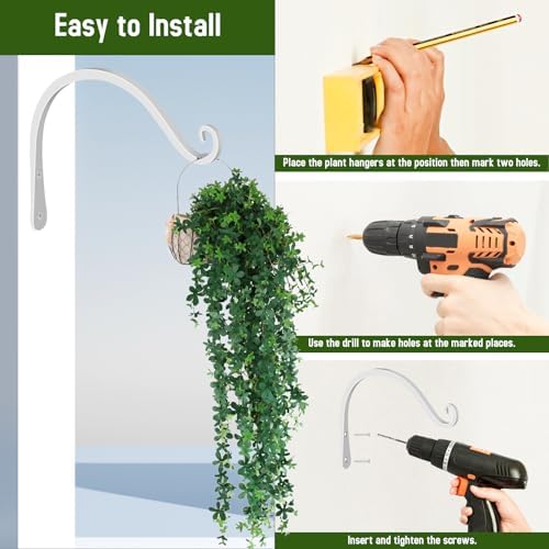 FEED GARDEN Heavy Duty Plant Hooks - 2 Pack 8 Inch Wall Mounted Hanging Brackets, 44lb Capacity Steel Plant Hangers for Bird Feeders, Baskets, Wind Chimes -White - Image 6