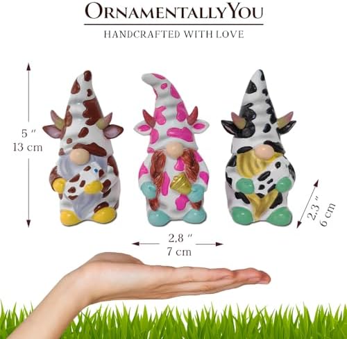 Spring & Summer-Themed Garden Statues – Adorable Outdoor Decor for Lawn, Patio & Porch (Cow Gnome Trio Mini Statue Set of Three, 5" Miniature Figurine and Unique Farm Resin Garden Statue) - Image 4