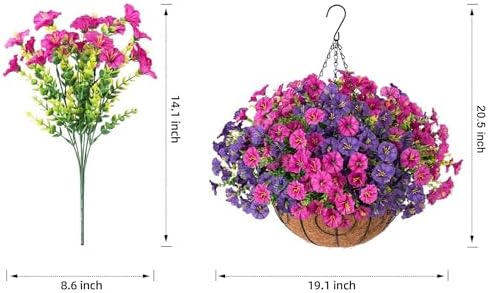 Artificial Faux Hanging Flowers Plants Basket for Spring Summer Outdoors Decoration, Silk Morning Glory with Eucalyptus Look Real UV Resistant Fake Flowers for Outside Porch Patio Balcony Home, Mix - Image 6