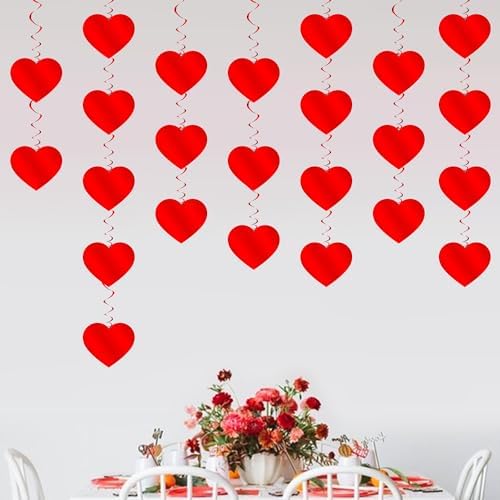 PartyGarden Red Hanging Heart Party Decorations - 24 Pcs Pre-Assembled Ceiling Hanging Swirls for Valentines Day, Galentines Day - Image 4