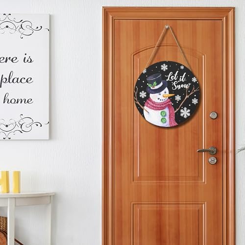 Winter Snowman Sign for Front Door Christmas Snowflake Wood Door Hanger 12"x12" Holiday Welcome Decorations Rustic Snowflakes Black Winter Wreath Wall Hanging Decoration for Home Wall Porch Yard Garden - Image 5