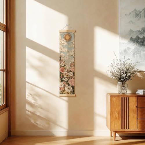 Sun Floral Porch Decor Banner, 31.5 x 7.8 Inch Canvas Hanging Banner with Wooden Rods, Cloud Garden Wall Accent for Entryway, Patio, Living Room, Indoor Outdoor Display - Image 3