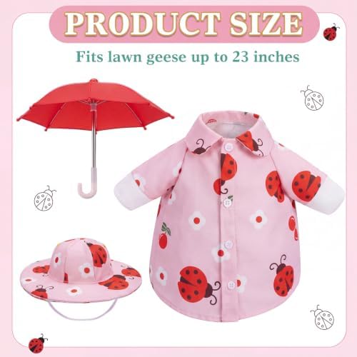 Soulchen 3 Pcs Summer Goose Outfit Porch Lawn, Ladybug Cherry, 23 Inch - Image 2