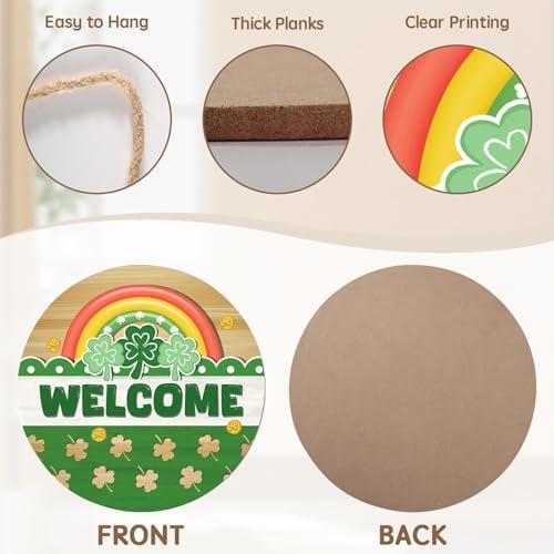 Happy St. Patrick's Day Rainbow Wooden Hanging Sign 12x12 Inch St. Patricks Day Welcome Shamrock Wreath Sign for Front Door Decor,Irish Spring Farmhouse Wood Wreath Indoor Wall Hanging Decoration - Image 3