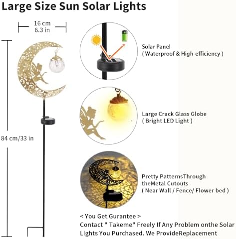 Solar Lights Outdoor Waterproof Fairy Moon Crackle Glass Lights with Metal Angel Decor for Walkway Yard Patio or Garden Gifts for Mom Grandma Friends - Image 3