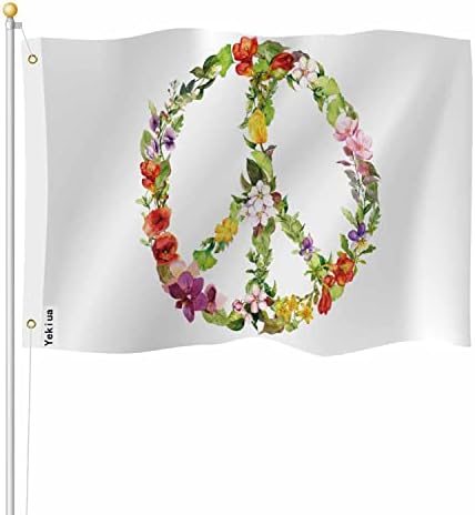 Yekiua Floral Peace Sign Flag 3X5 Ft Outdoor Vintage Watercolor Flowers Premium Strongest Longest Lasting Flag Vivid Color With Brass Grommets Colorful by Yekiua