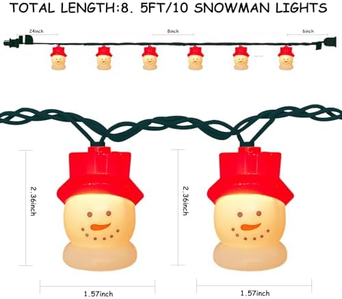 Christmas Snowman String Lights , 8.5Ft Christmas Decorations String Lights Indoor with 10 Cute Snowman Head Lights, Hanging Snowman Fairy Lights UL Listed for Outdoor Christmas Holiday Party Decor - Image 2