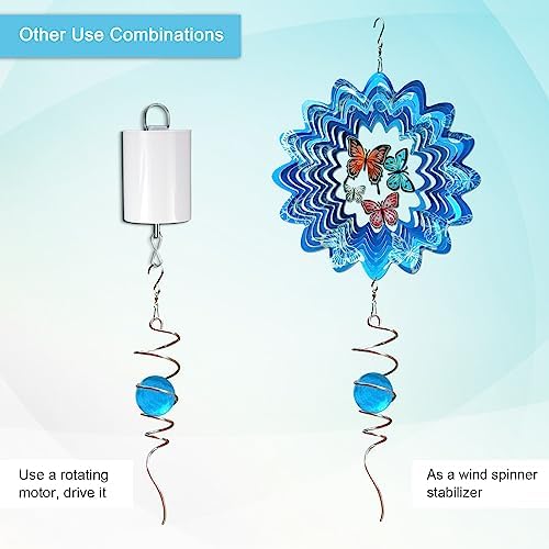Gazing Ball Spiral Tail with 11inch Tail and 2inch Blue Glass Orb, Wind Spinner Stabilizer with Swivel Hook. Sun Catcher Rainbow Maker Hanging Decor for Garden Home Indoor Outdoor 13" H - Image 3