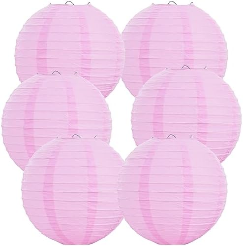 BEISHIDA 12-Inch Round Paper Lanterns Hanging Decorative Chinese Paper Lanterns Lamp for Valentine Birthday Wedding Party Decoration and Baby Bridal Shower（6 Packs） Pink by Beishida