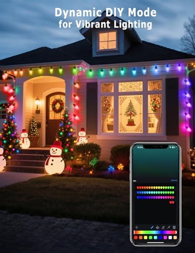 HIITEN Smart RGB C9 Christmas Lights Outdoor 79FT 100 LED, DIY Chasing Effects with Timer Music Sync APP & Remote, Waterproof Extendable Color Changing String Lights for House - Image 2