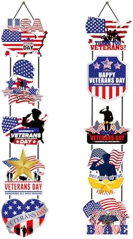 Yaomiao 2 Sets Veterans Day Banners Thank You Veterans Porch Banners Hanging Patriotic Decoration American Flag Porch Sign for Outdoor Indoor Wall Hanging Decor Party Supplies by Yaomiao