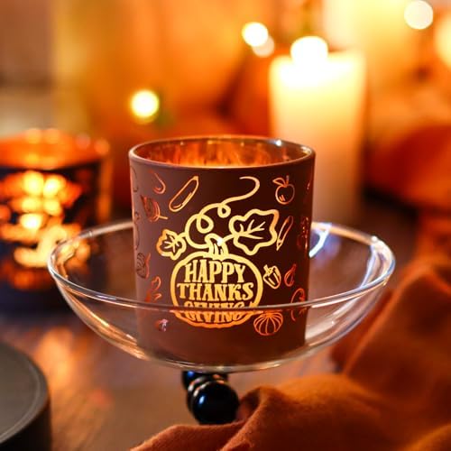 SHMILMH Glass Votive Candle Holders 4PCS Thanksgiving Tealight Candle Holders for Fall Table Centerpiece, Thanksgiving Decorations Indoor or Outdoor D?or - Image 3