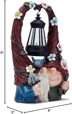 Joint Honglin Outdoor Garden Couple Gnome Statue with Hanging Lantern - Image 5