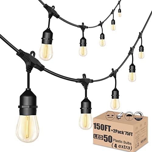 Outdoor String Lights for Outside LED 150 FT Shatterproof Patio Lights with 50 Waterproof Bulbs for Outdoor Backyard Bistro Gazebo Lights, 2-Pack by Meidaoduo