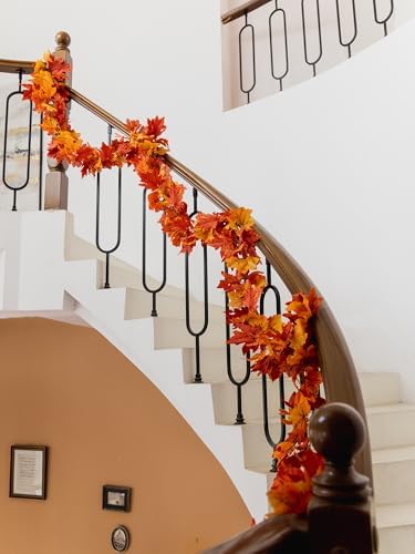 6PCS Yellow-Red Fall Maple Leaves Garland, 5.6Ft Artificial Maple Leaf Autumn Garland Hanging Fall Vines Table Decorations Front Door Fall Decor Thanksgiving Decorations Decor Outside Indoor Decor - Image 5