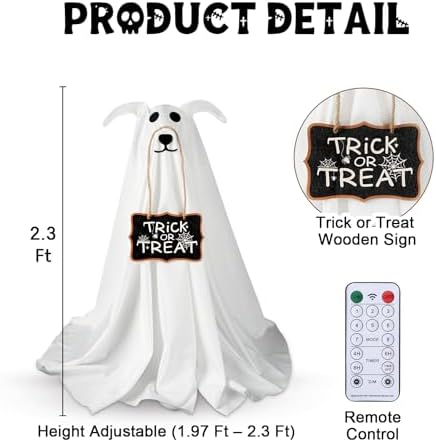 Halloween Decorations, 2.3 FT Light-Up Ghost Dog with Trick or Treat Sign - Image 2