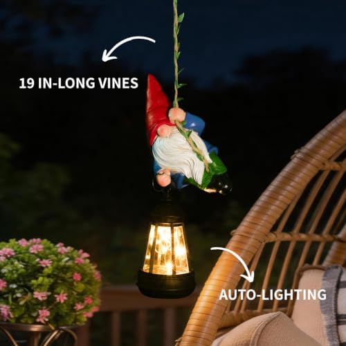 Solar Hanging Gnome Garden Statues Funny Climbing Gnome with LED Lantern - Image 4