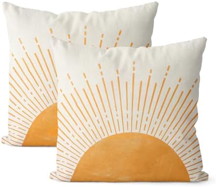 Summer Pillow Covers 18x18 Inch Set of 2, Yellow Sunshine Decorations Outdoor Throw Pillows Boho Summer Sun Sunrise Pillowcase Linen Decor Cute Modern Farmhouse Cushion Case for Home Bedroom by JEFERSO