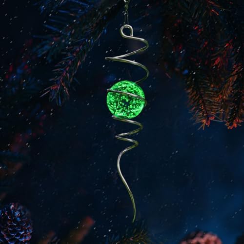 Glow in The Dark Gazing Ball Spiral, Wind Spinner Tail, Wind Spinners Stabilizer, Hanging Outdoor Decor for Garden Yard Art Decor Christmas Ornament Sun Catcher Rainbow Maker 13in Height by GOOLLYRUSIM