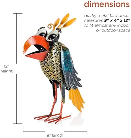 Alpine Corporation 12" Tall Outdoor Metal Wide-Eyed Bird Standing Yard Statue Decoration, Multicolor - Image 5