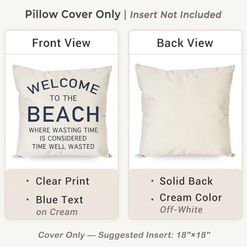 PANDICORN 18x18 Inch Throw Pillow Cover, Welcome to the Beach, Natural - Image 4