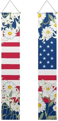 Daisy Porch Sign Hanging USA Flag Outdoor Welcome Signs for Porch Decorations Door Banners for Front Door 2 Packs Outdoor Decor Banner Flag for Porch Home Yard Garden Party Decor by WelcometoLuarisgur