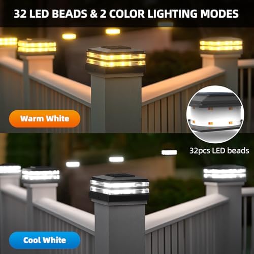 12 Pack Solar Post Cap Lights Outdoor Waterproof, Warm & Cool White, Black - Image 3