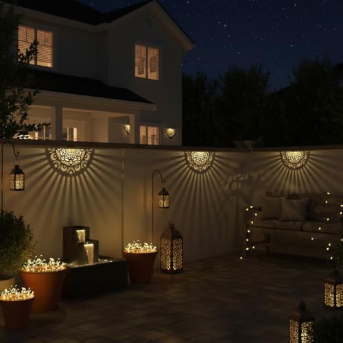 6 Pack Solar Fence Lights Outdoor Wall Lights Gold Plastic Solar Powered Deck Step Stair Lights Mandala Theme Waterproof Fence Solar Light for Garden Post Patio Backyard Yard Decor - Image 6
