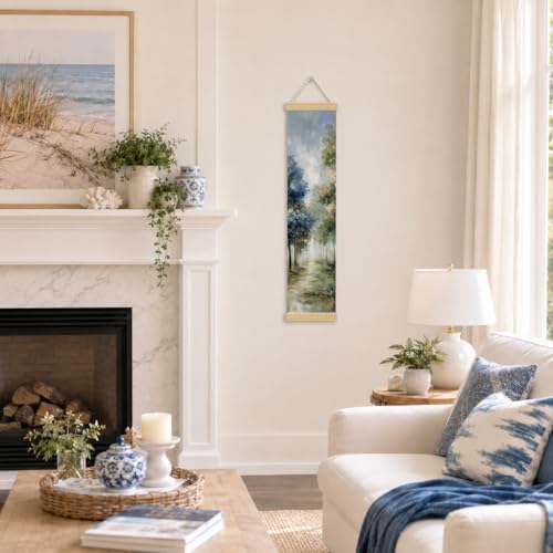 Watercolor Forest Porch Decor Banner, 31.5 x 7.8 Inch Canvas Hanging Banner with Wooden Rods, Tree Path Landscape Wall Accent for Entryway, Patio, Living Room, Indoor Outdoor Display - Image 4