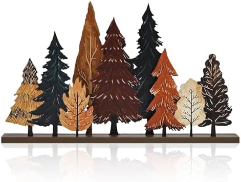 Smile Fall Thanksgiving Wooden Standing Decor, Autumn Forest Maple Pine Tree Tiered Tray Signs with Stands for Rustic Farmhouse Home Kitchen Shelf Decor by Sme