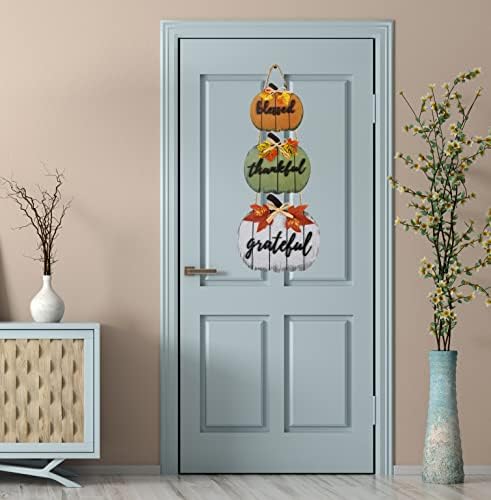 CYNOSA Fall Decorations for Home Blessed Grateful Thankful Door Sign Fall Decor Thanksgiving Decorations Wooden Pumpkin Vintage Hanging Signs for Home Farmhouse Harvest Outdoor Wall Decor - Image 5