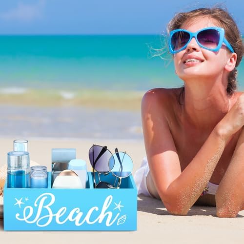 CroBlissful Beach Basket Blue Summer Beach Poolside Sunscreen Storage - Image 6