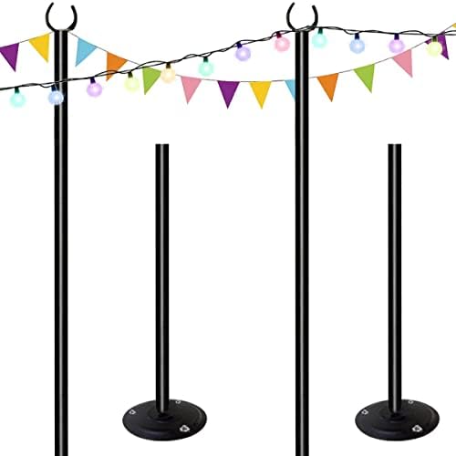 10ft String Light Poles for Hard Surfaces, Light Poles for Outdoor String Light, Perfect for Garden, Backyard, and Patio Lighting Stand for Parties, Wedding - Matte Black Finish - 2 Pack by Tigerden